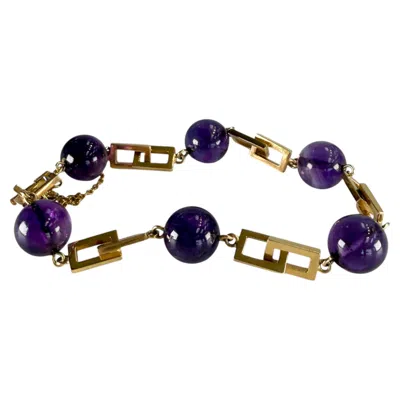 Pre-owned 1stdibs Vintage 1950's Amethyst Cabochon Geometric Bracelet 14k Yellow Gold