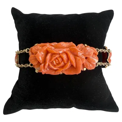 Pre-owned 1stdibs Vintage 1950's Carved Coral Bracelet 14k Yellow Gold