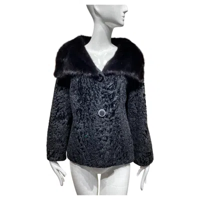 Pre-owned 1stdibs Vintage 1950s Black Fur Crop Jacket Unisex Silk Lined Size M/l