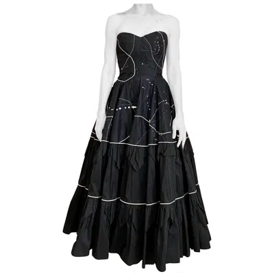 Pre-owned 1stdibs Vintage 1950s Black Silk Taffeta Strapless Cocktail Dress, Size Xs