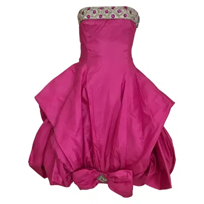 Pre-owned 1stdibs Vintage 1950s Hot Pink Silk Strapless Cocktail Dress With Embelishment