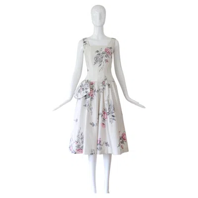 Pre-owned 1stdibs Vintage 1950s Rose And Sequin Print Dress Cocktail Dress Us 4 Uk 8 In Red