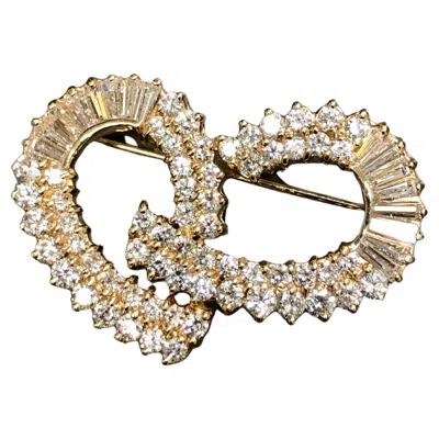 Pre-owned 1stdibs Vintage 1960's 14k Baguette Round Diamond Abstract Infinity Ribbon Brooch 6.40ct In Multi