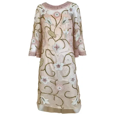 Pre-owned 1stdibs Vintage 1960s Women's Pink Sheer Mesh Beaded Tunic Cocktail Dress