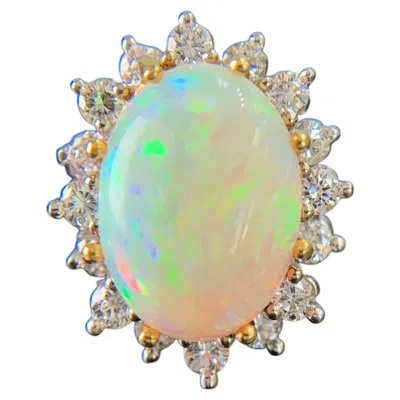 Pre-owned 1stdibs Vintage 1970's Opal And Diamond Halo Ring 14k Gold In Multi