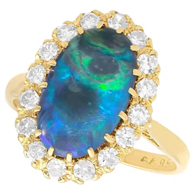 Pre-owned 1stdibs Vintage 2.02 Carat Black Opal And Diamond Ring 18k Yellow Gold
