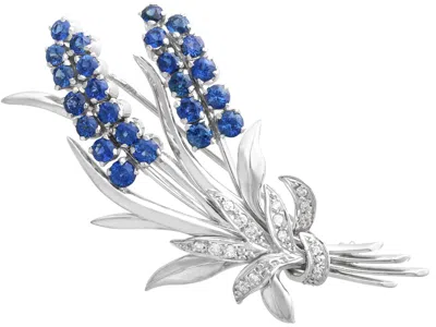 Pre-owned 1stdibs Vintage 2.02 Carat Sapphire And 0.28 Carat Diamond, 18k White Gold Brooch (1968)