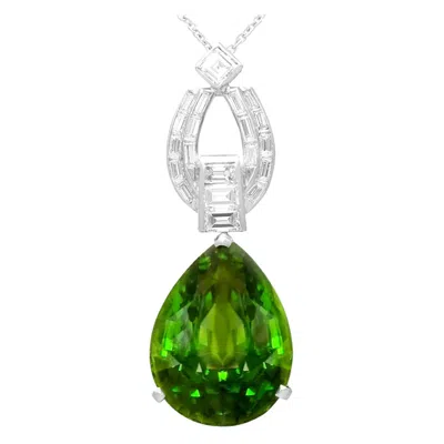 Pre-owned 1stdibs Vintage 23.20 Carat Peridot And 1.38 Carat Diamond Platinum Pendant In Multi