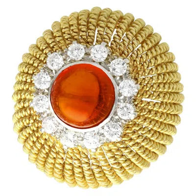 Pre-owned 1stdibs Vintage 2.48ct Hessonite Garnet & Diamond Gold Cocktail Ring, Italy In Multi