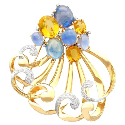 Pre-owned 1stdibs Vintage 35.50 Carat Sapphire Citrine And Diamond Yellow Gold Spray Brooch