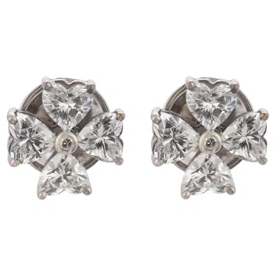 Pre-owned 1stdibs Vintage 4.00 Carat Diamond 18k White Gold Clover Earrings