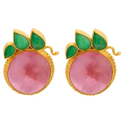 Pre-owned 1stdibs Vintage 40.00 Carat Pink Tourmaline Jade 24k Yellow Gold Earrings