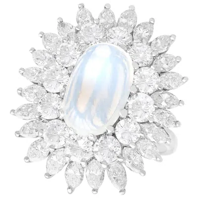 Pre-owned 1stdibs Vintage 4.07ct Moonstone And 5.95ct Diamond, 18k White Gold Cocktail Ring