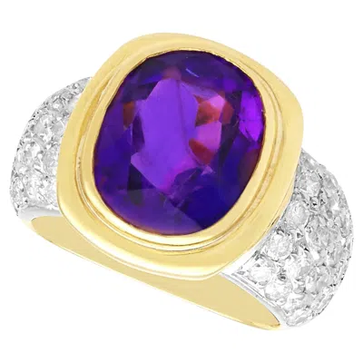 Pre-owned 1stdibs Vintage 4.90ct Amethyst And 0.80ct Diamond 18k Yellow Gold Cocktail Ring