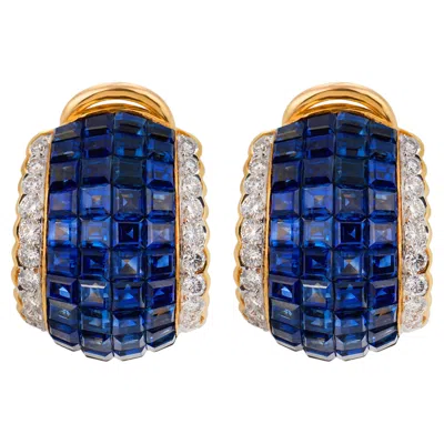 Pre-owned 1stdibs Vintage 5.30 Carat Sapphire Diamond 18k Yellow Gold Earrings