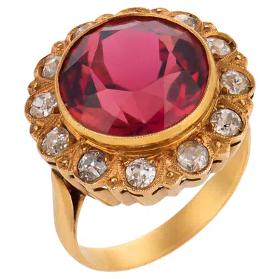 Pre-owned 1stdibs Vintage 6.30 Carat Pink Tourmaline Diamond 18k Yellow Gold Cluster Ring