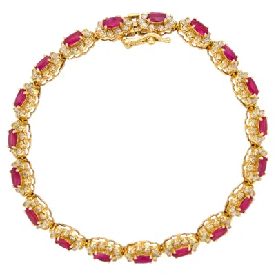 Pre-owned 1stdibs Vintage 7.00 Carat Ruby Diamond 14k Yellow Gold Bracelet
