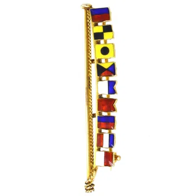 Pre-owned 1stdibs Vintage 9ct Gold & Enamel Nautical Signal Flag Brooch Spelling Elizabeth, 1970s In Multi