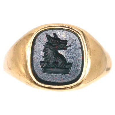 Pre-owned 1stdibs Vintage 9ct Gold Signet Ring W/ A Bloodstone Intaglio Of A Wolf & A Crown In Multi