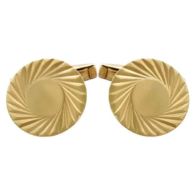 Pre-owned 1stdibs Vintage 9k Yellow Gold Cufflinks, Engraved Design, Birmingham 1976