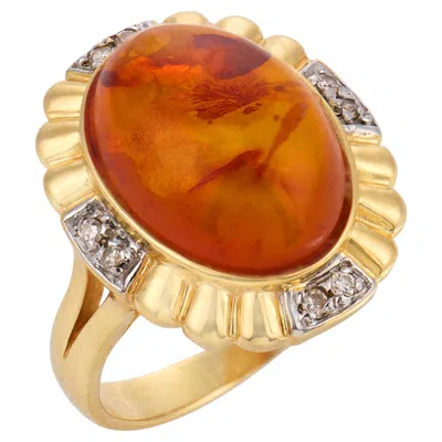Pre-owned 1stdibs Vintage Amber Diamond 14k Yellow Gold Ring
