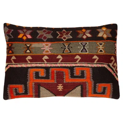 Pre-owned 1stdibs Vintage & Old Kilim Cushion Cover Rectangular Yastik Turkish Modern Pillow 4115 In Brown