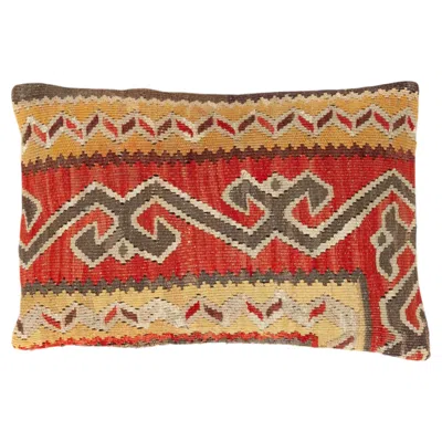 Pre-owned 1stdibs Vintage & Old Kilim Cushion Cover Rectangular Yastik Turkish Modern Pillow 4140 In Brown
