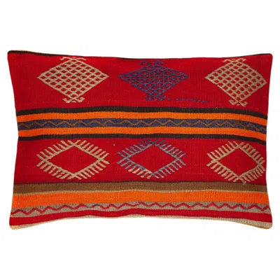 Pre-owned 1stdibs Vintage & Old Kilim Cushion Cover Rectangular Yastik Turkish Modern Pillow 4148 In Red