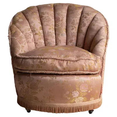 Pre-owned 1stdibs Vintage Art Deco Cocktail Tub Chair With Chinoiserie Satin Upholstery In Brown