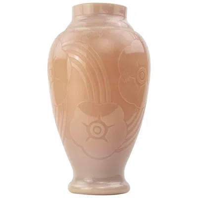 Pre-owned 1stdibs Vintage Art Deco Pink Glass Vase, Moulded Floral Design, France, 1940s