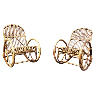 Pre-owned 1stdibs Vintage Bamboo Rocking Chairs, 1960s - Set Of 2 In Sand