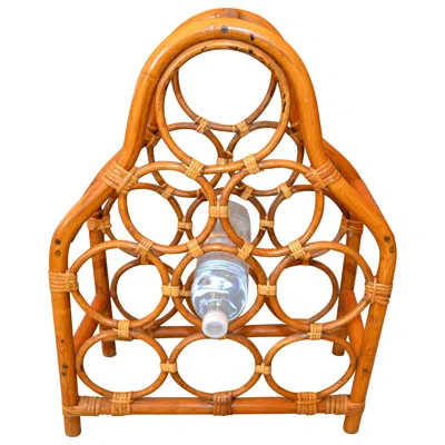 Pre-owned 1stdibs Vintage Boho Chic Bamboo And Rattan Nine Bottle Wine Rack, 1970 In Orange