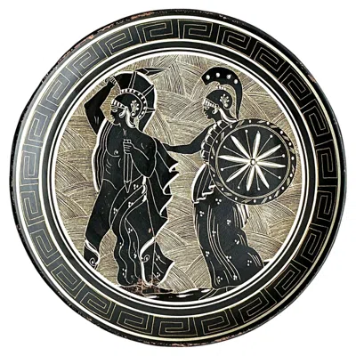 Pre-owned 1stdibs Vintage Boho Greek Key Figurative Plate In Black