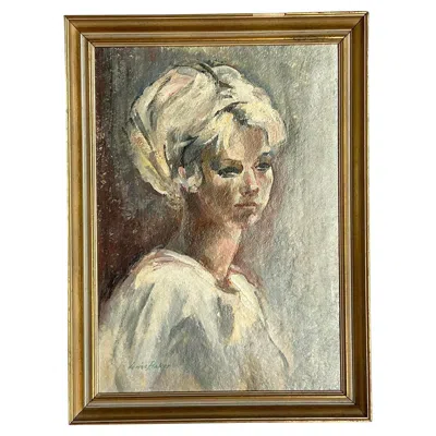 Pre-owned 1stdibs Vintage Boho Original Oil Portrait On Canvas In Brown