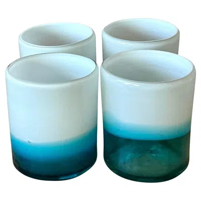 Pre-owned 1stdibs Vintage Boho Two Tone Glasses - Set Of 4 In Blue