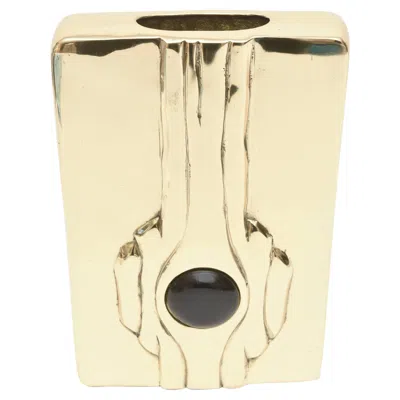 Pre-owned 1stdibs Vintage Brass Modernist Vase Or Vessel With Black Resin Center 1960's Design