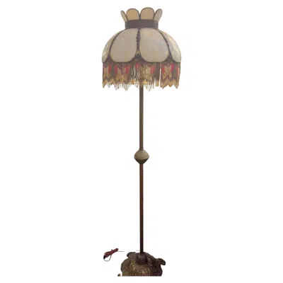 Pre-owned 1stdibs Vintage Brass Stained Slag Glass Floor Lamp In Brown
