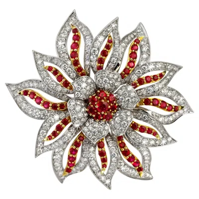 Pre-owned 1stdibs Vintage Brooch From Angeletti Private Collection Gold With Diamonds And Rubies In Multi