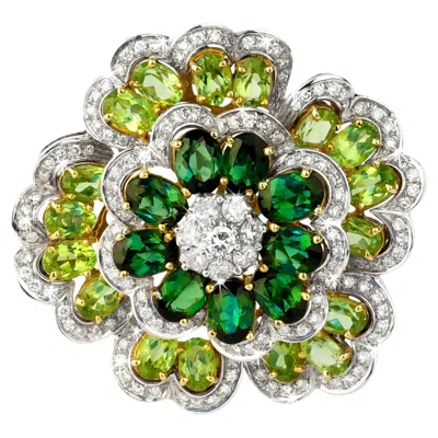 Pre-owned 1stdibs Vintage Brooch From Angeletti Private Collection Gold With Peridot Green Tourmal