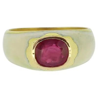 Pre-owned 1stdibs Vintage Burmese Ruby White Enamel Ring