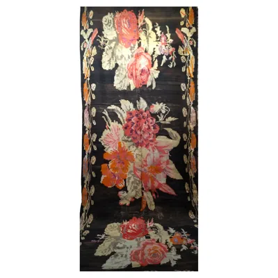 Pre-owned 1stdibs Vintage Caucasian Karabagh Kilim, Handwoven Wool Pile, Floral Design, 5' X 14' In Black
