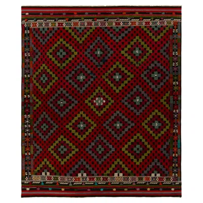 Pre-owned 1stdibs Vintage Cecim Tribal Kilim In Red, Blue And Green Diamond Pattern By Rug & Kilim