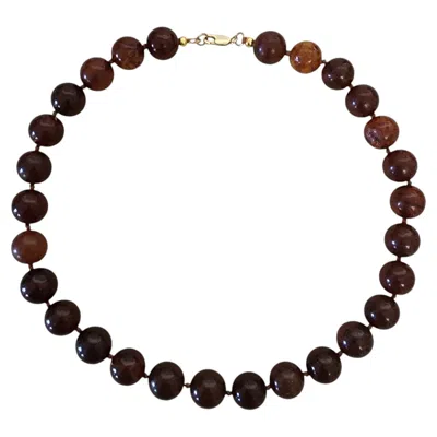 Pre-owned 1stdibs Vintage Cherry Amber Bead Necklace 14mm Round Polish Baltic 14k Gold 585 Clasp In Brown