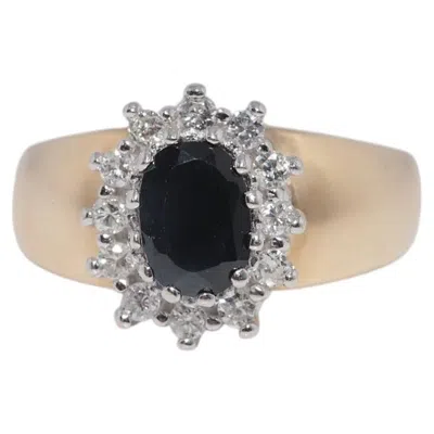 Pre-owned 1stdibs Vintage Circa 1980s 14k Gold Estate Natural Diamond And Oval Cut Sapphire Ring In Blue