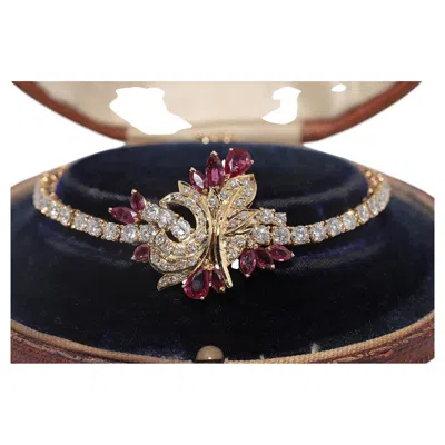 Pre-owned 1stdibs Vintage Circa 1980s 18k Gold Natural Diamond And Ruby Decorated Bracelet In Multi