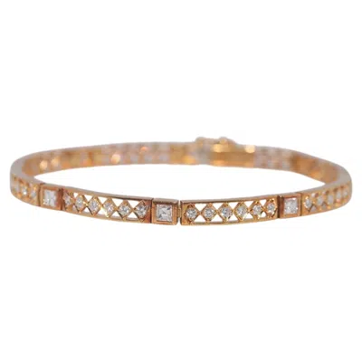 Pre-owned 1stdibs Vintage Circa 1980s 18k Gold Natural Diamond Decorated Tennis Bracelet In Multi