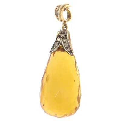Pre-owned 1stdibs Vintage Citrine & Antique Cut Diamond 14k Yellow Gold Pendant