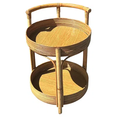 Pre-owned 1stdibs Vintage Coastal Pencil Reed Round Bar Cart In Brown