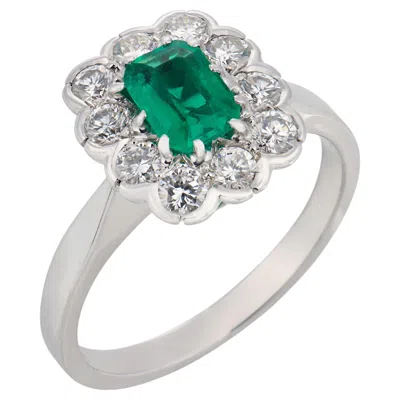 Pre-owned 1stdibs Vintage Colombian Emerald Diamond 18k White Gold Cluster Ring