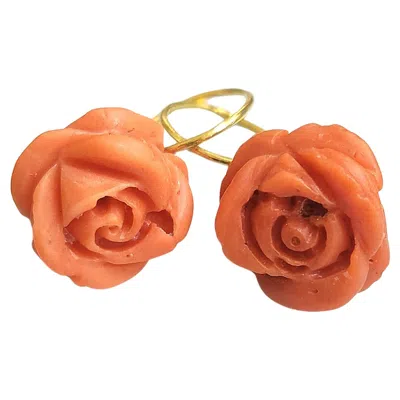Pre-owned 1stdibs Vintage Coral Floral Gold Earrings In Red
